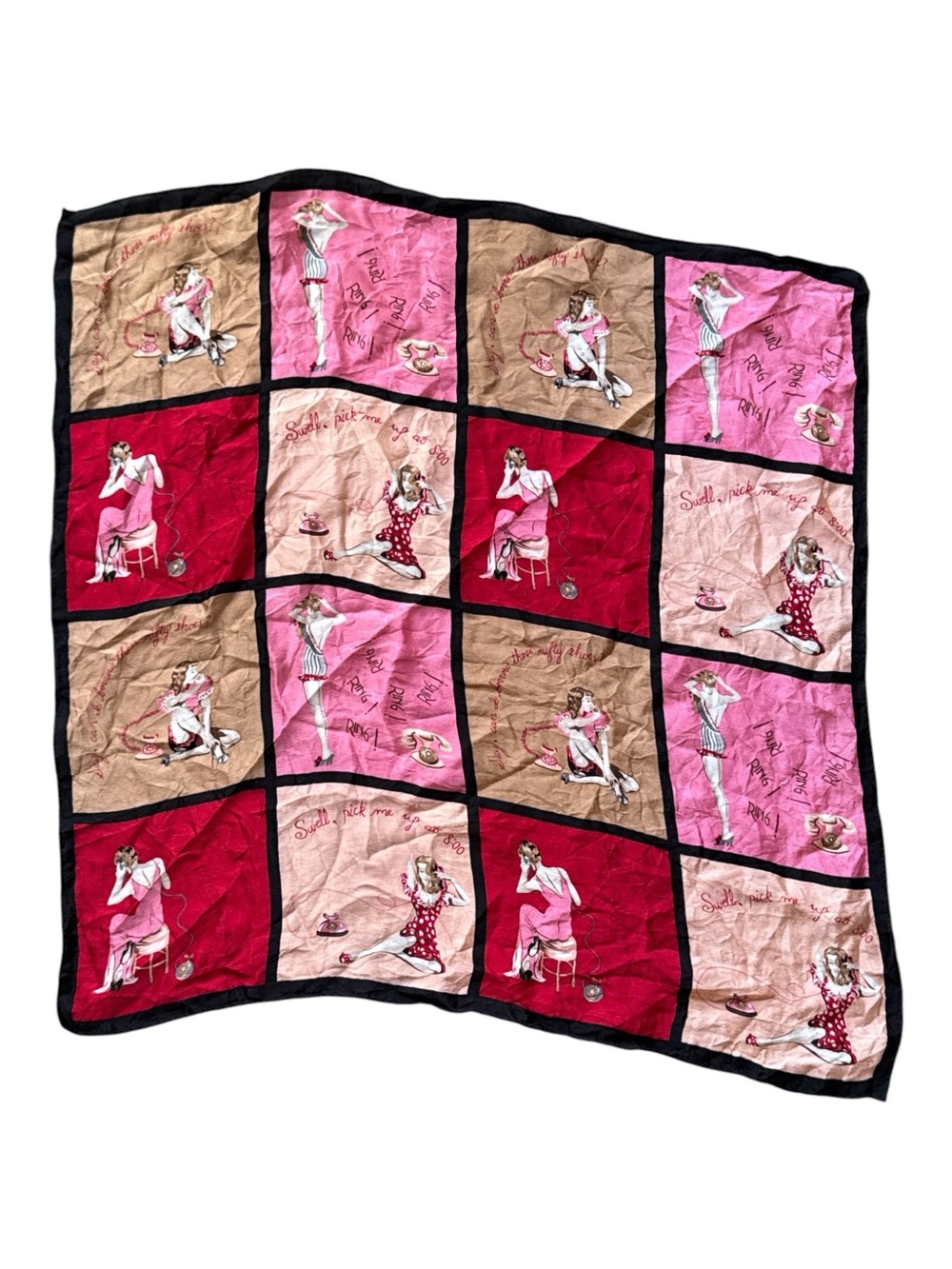 Vintage Collection XIIX Silk Pin-Up Girl Novelty Scarf Pink Multi